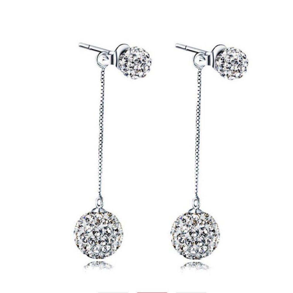 🌹NEW🌹925 Silver Crystal Ball Long Tassel Earring